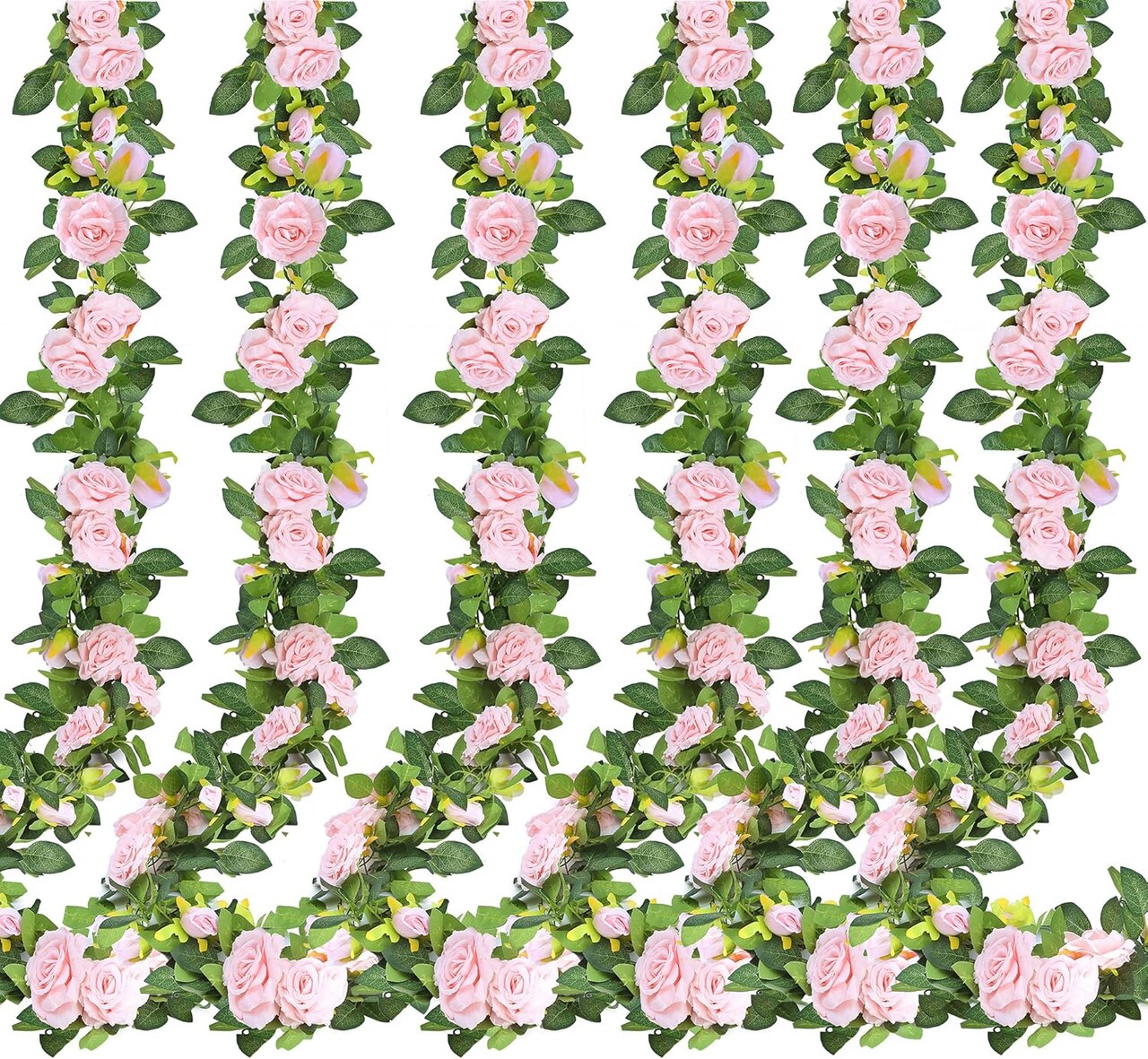 6Pcs 46.5Ft Artificial Spring Rose Vine Fake Flower Garland Floral Garland Faux Silk Hanging Vine Rose Ivy Vines for Wedding Arch Party